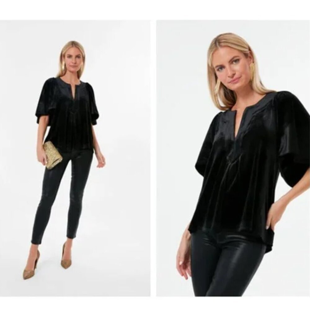 Pomander Place Finley Velvet Flutter Sleeve Top Black Size XL - Picture 3 of 8